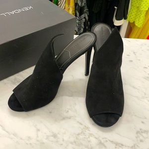 Kendall + Kylie black suede slide sexy heels